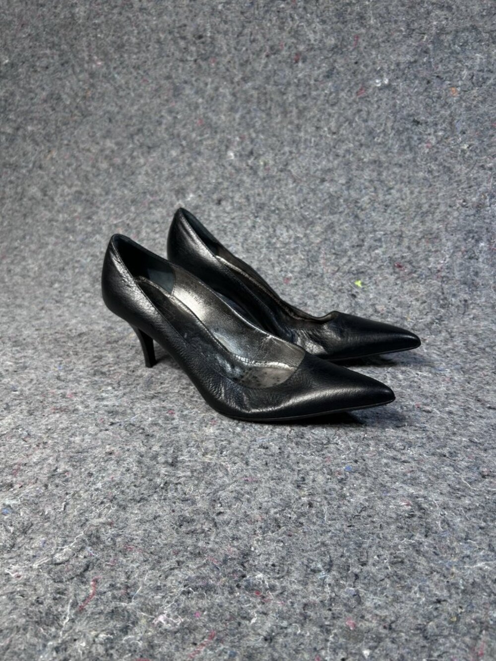 Vintage Coach Black Leather Pointed Toe Kitten Heel Pumps Sz 9B Made in Italy